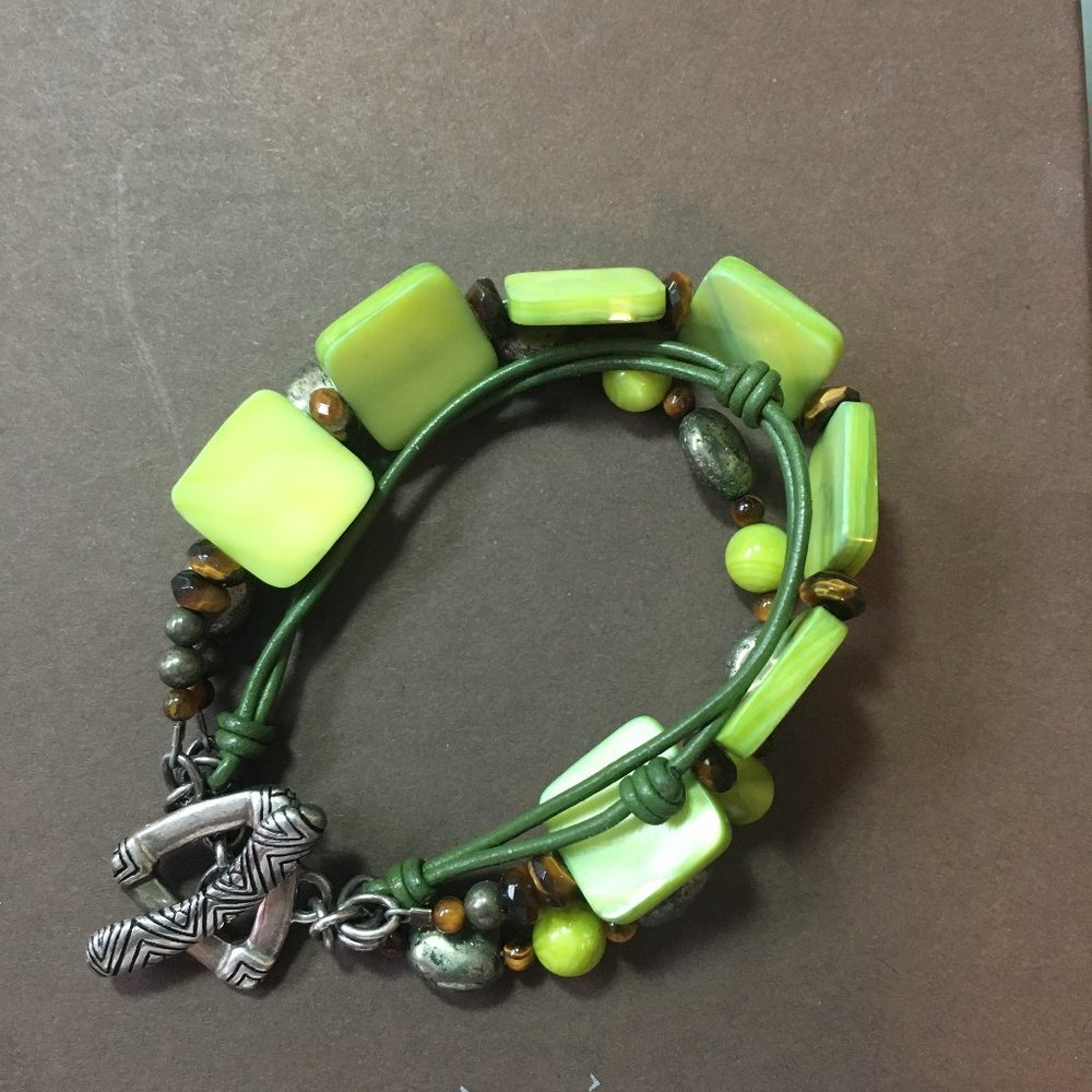 SILPADA GREEN MOP PYRITE LEATHER BRACELET